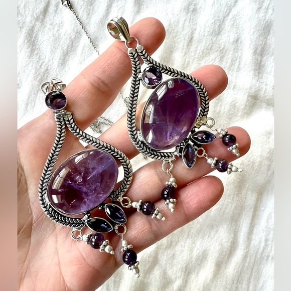 925 Intuition Amethyst Chandelier Pendant Necklace - Picture 4 of 11
